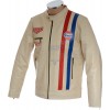 SALE - Steve McQueen GRAND PRIX HEUER Cream Leather Jacket